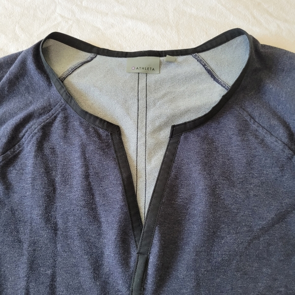 Athleta Vneck Cropped Pullover Sweater Size Large Drawstring Waist Heather Blue - Picture 6 of 7